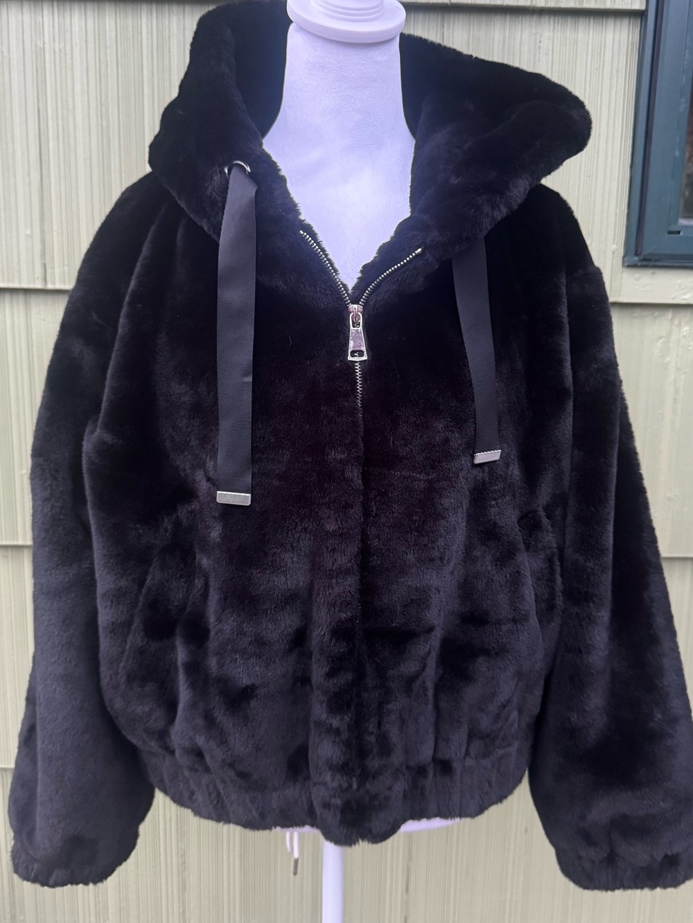 Rachel Zoe Black Plush Faux-Fur Hooded Jacket